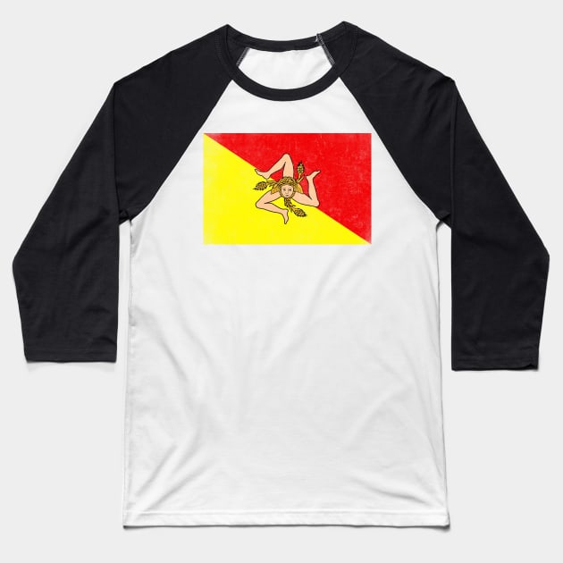 Siciliy / Vintage Look Flag Design Baseball T-Shirt by DankFutura